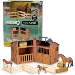 CollectA 89528 Stajnia z 3 końmi + akcesoria w pudełku (004-89528) - 1